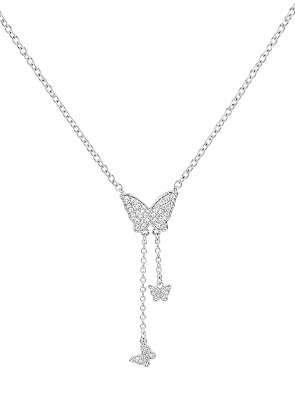 Guess Silver Pavé Butterfly Drop Necklace